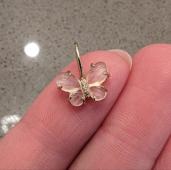 14k Gold Rose Quartz and White Sapphire butterfly pendant - one of a kind - Picture 1 of 5